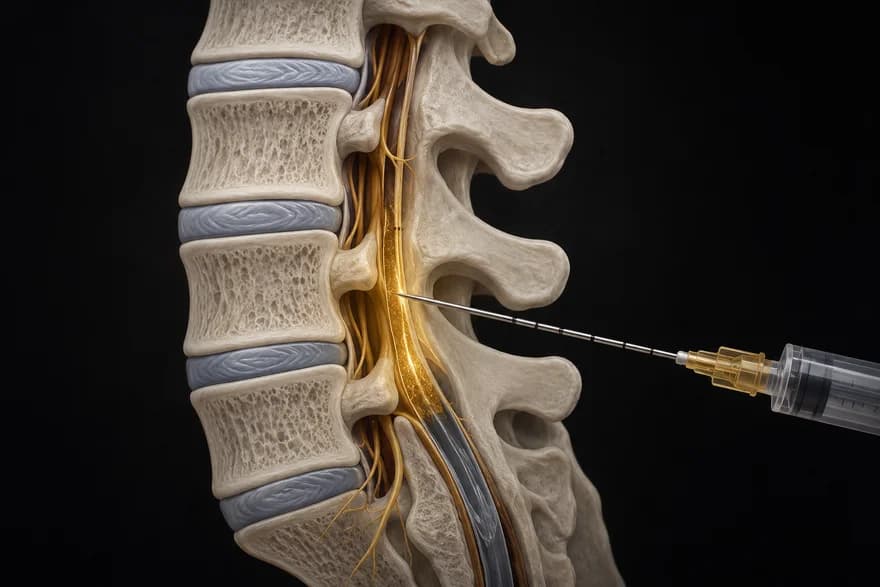 Lumbar epidural steroid injection medical illustration.